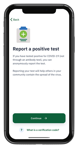 cellphone showing screen to report a positive test